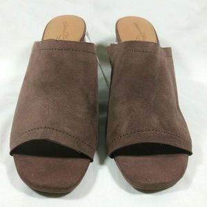 Brown Suede open toe slide sandals